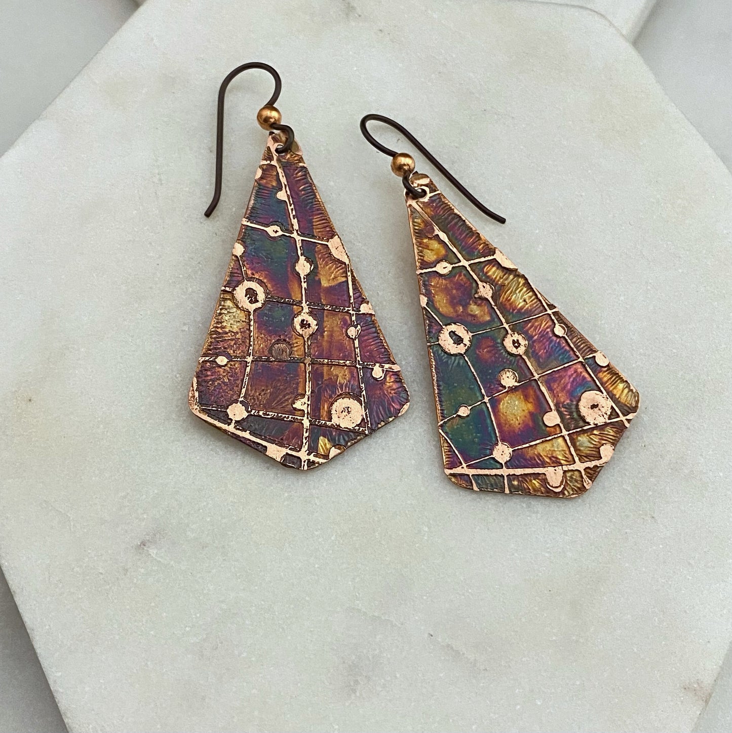 Acid etched copper earrings