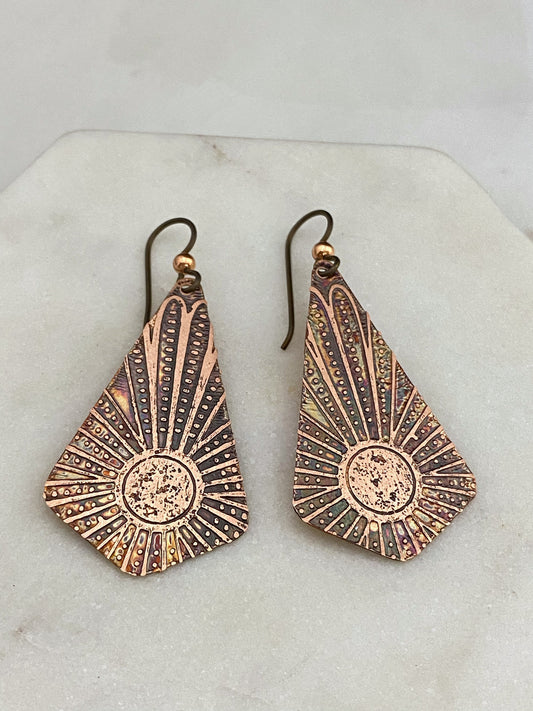 Acid etched copper earrings