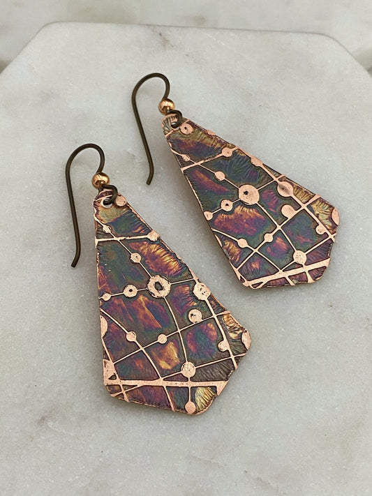 Acid etched copper earrings