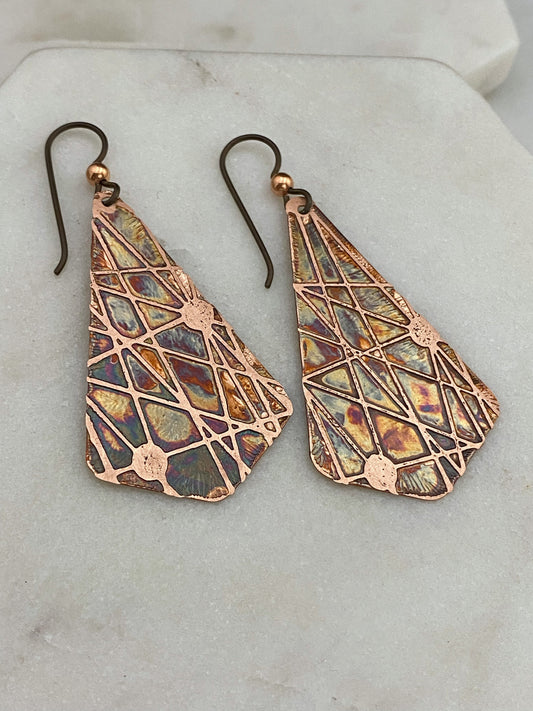 Acid etched copper earrings