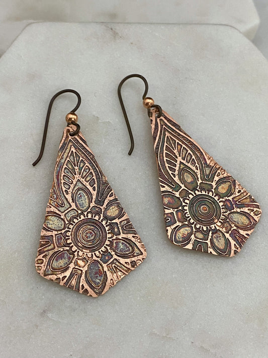 Acid etched copper earrings
