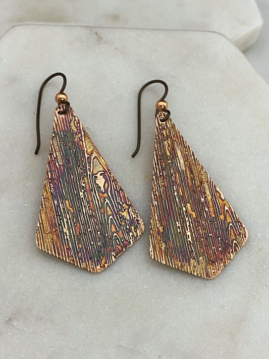 Acid etched copper earrings