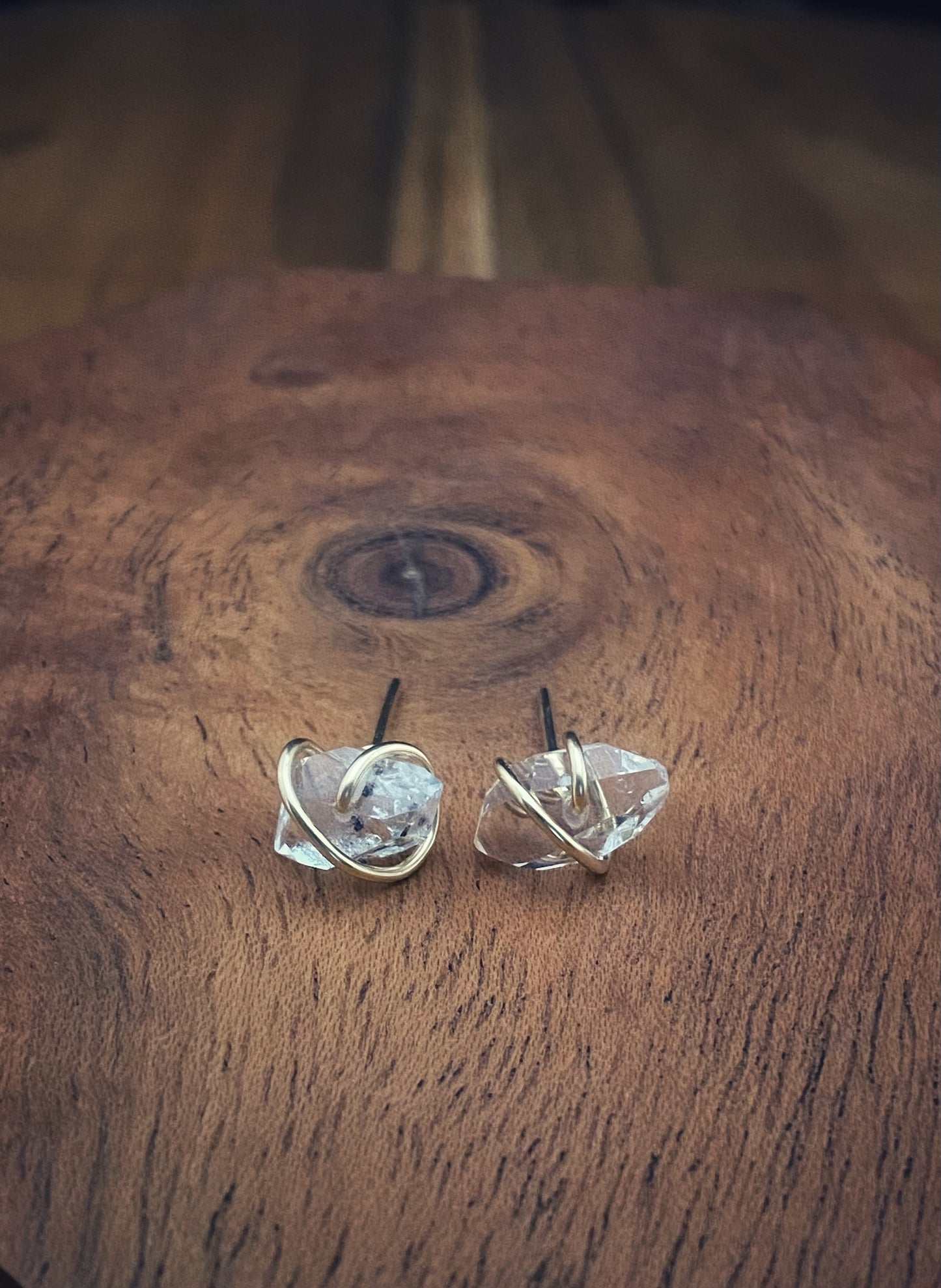 Gold-fill wrapped Herkimer diamond studs