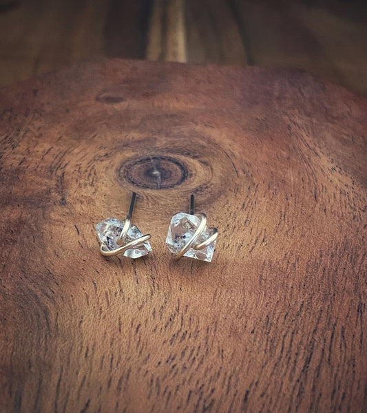 Gold-fill wrapped Herkimer diamond studs