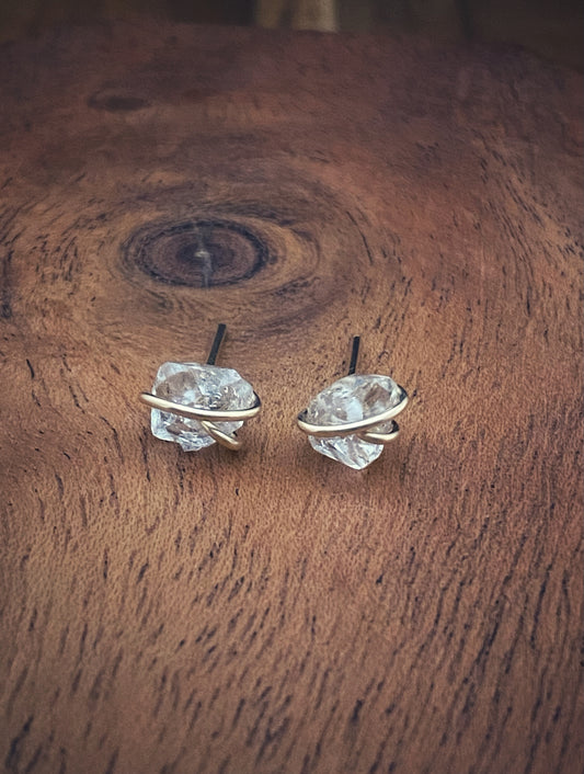Gold-fill wrapped Herkimer diamond studs