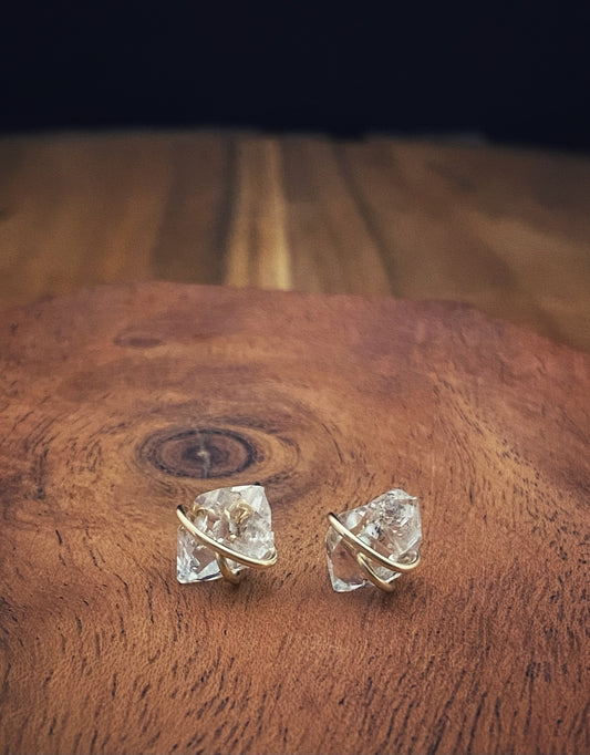 Gold-fill wrapped Herkimer diamond studs