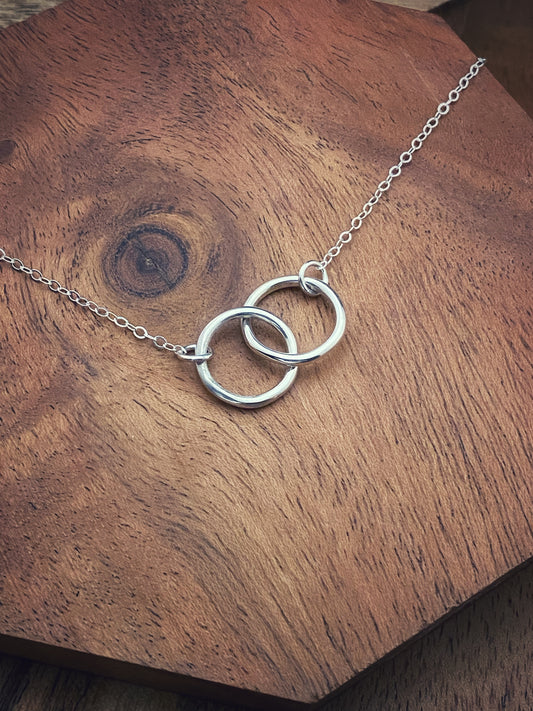 Sterling silver linked double hoop necklace