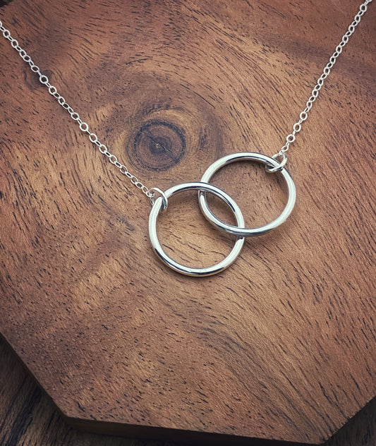 Sterling silver linked double hoop necklace