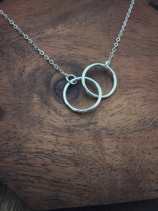 Sterling silver linked double hoop necklace