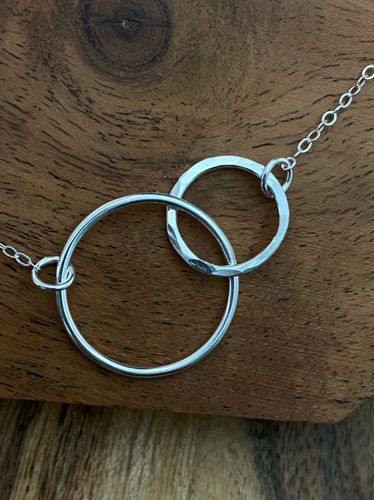 Sterling silver linked double hoop necklace