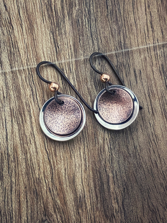 Sterling silver and copper double disk earrings