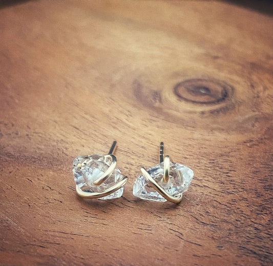 Gold-fill wrapped Herkimer diamond studs