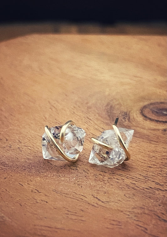 Gold-fill wrapped Herkimer diamond studs