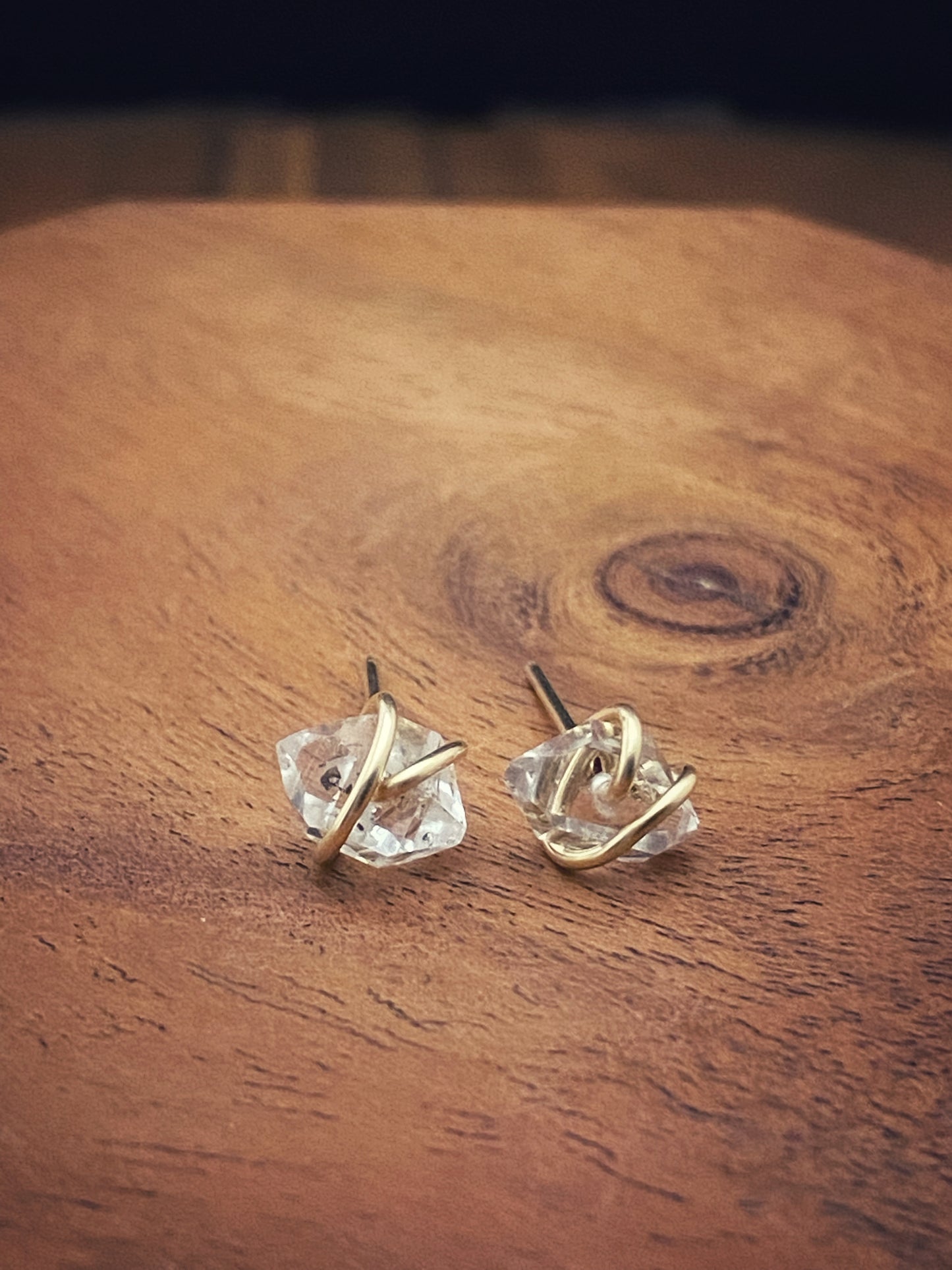 Gold-fill wrapped Herkimer diamond studs