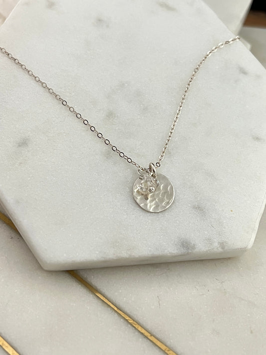 Forged sterling necklace with herkimer diamond