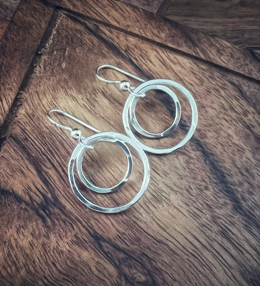 Forged sterling double hoop earrings
