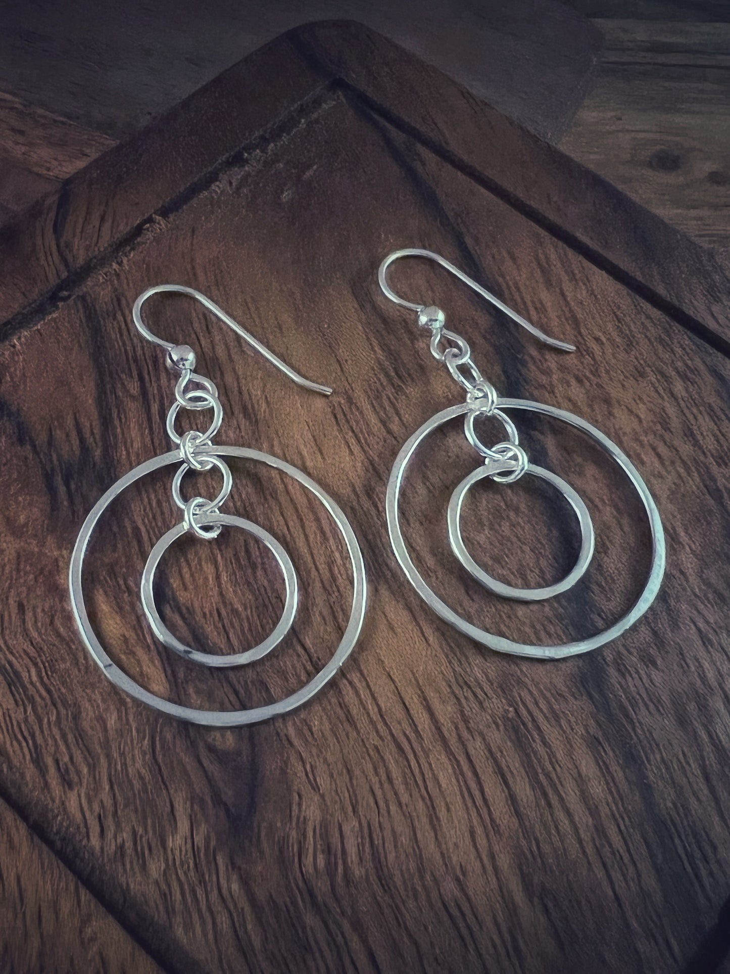 Forged sterling double hoop earrings