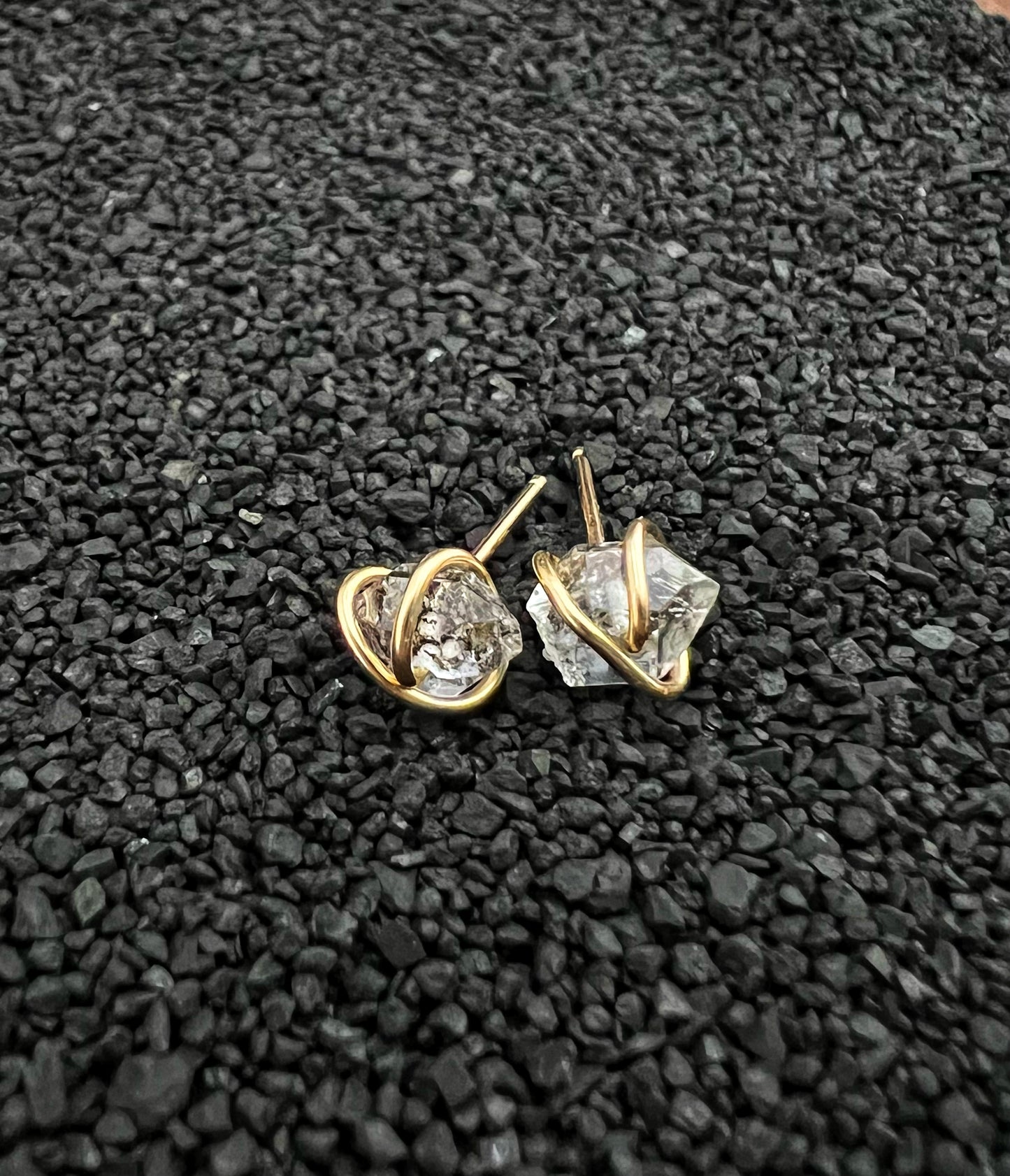 Gold-fill wrapped Herkimer Diamond studs