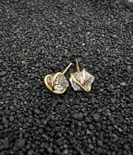 Gold-fill wrapped Herkimer Diamond studs