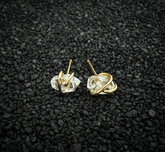 Gold-fill wrapped Herkimer Diamond studs