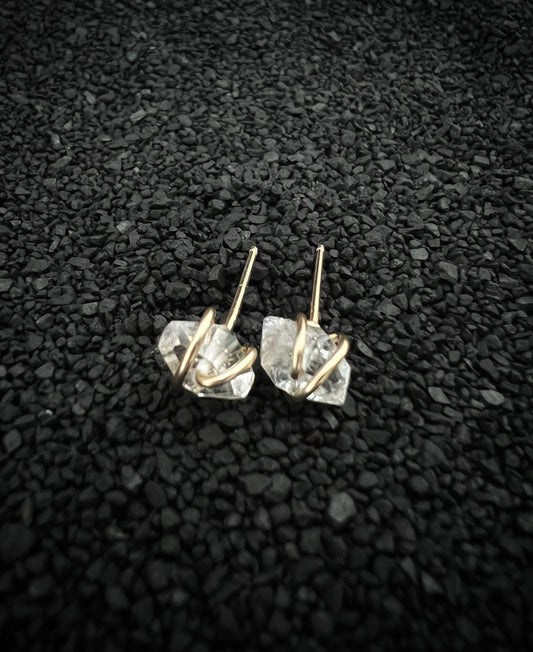 Gold-fill wrapped Herkimer Diamond studs