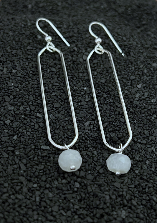Sterling silver hammer textured oval hoops with moonstone