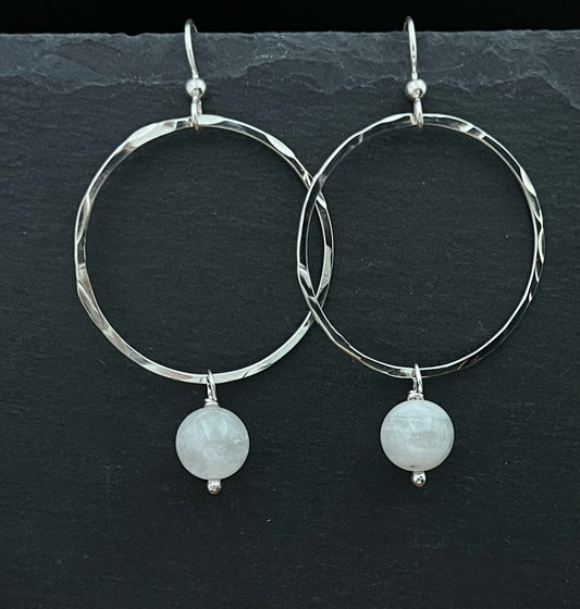 Sterling silver hoop earrings with moonstone gemstones