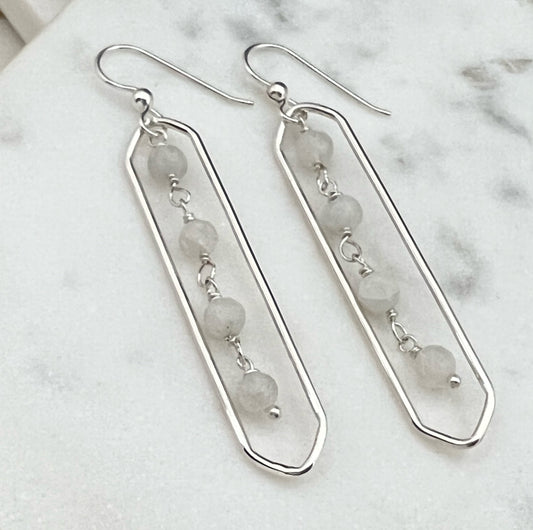 Sterling silver hammer textured oval hoops with moonstone