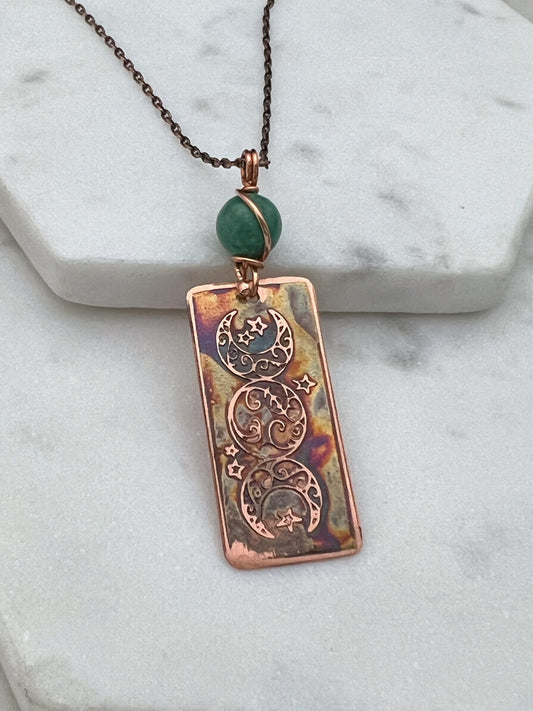Copper and amazonite triple moon necklace