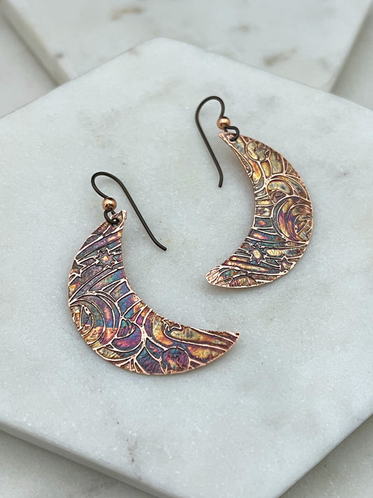 Crescent moon copper earrings