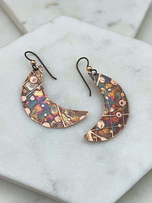 Crescent moon copper earrings