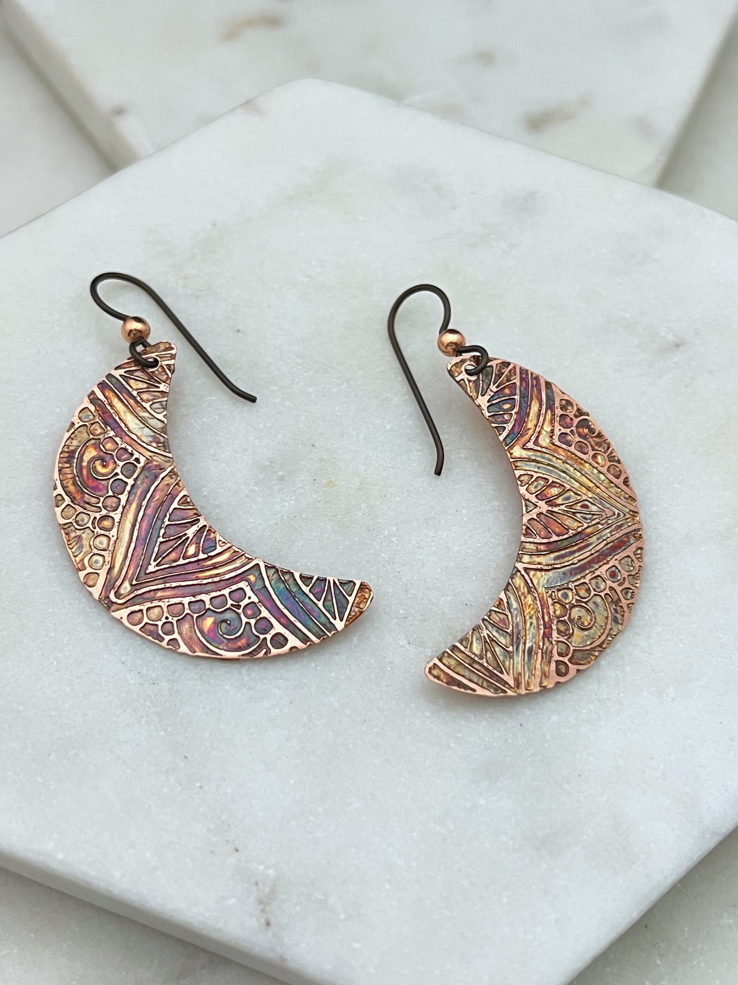 Crescent moon copper earrings