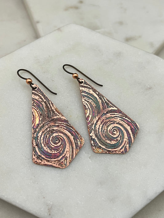Acid etched copper earrings