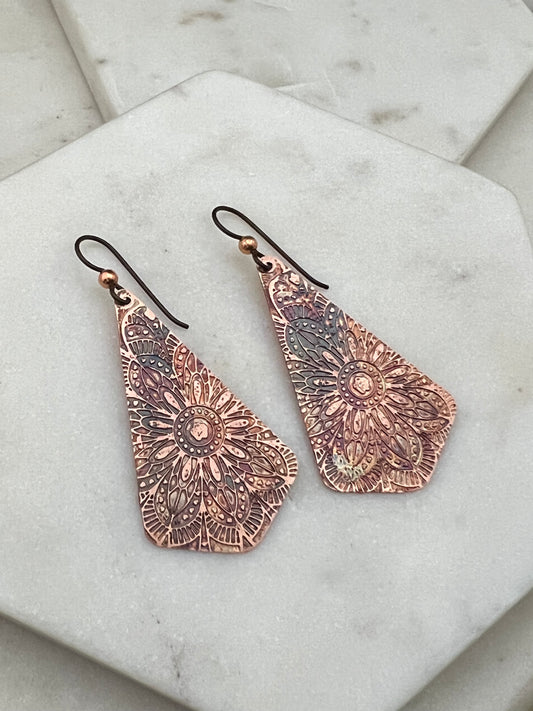 Acid etched copper earrings