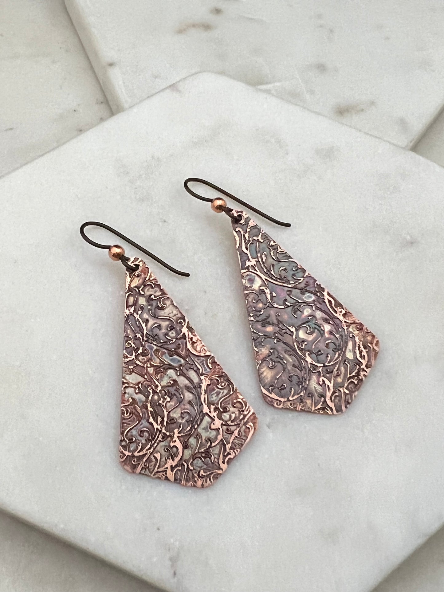 Acid etched copper earrings