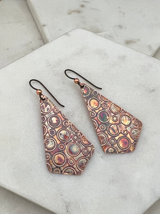 Acid etched copper earrings