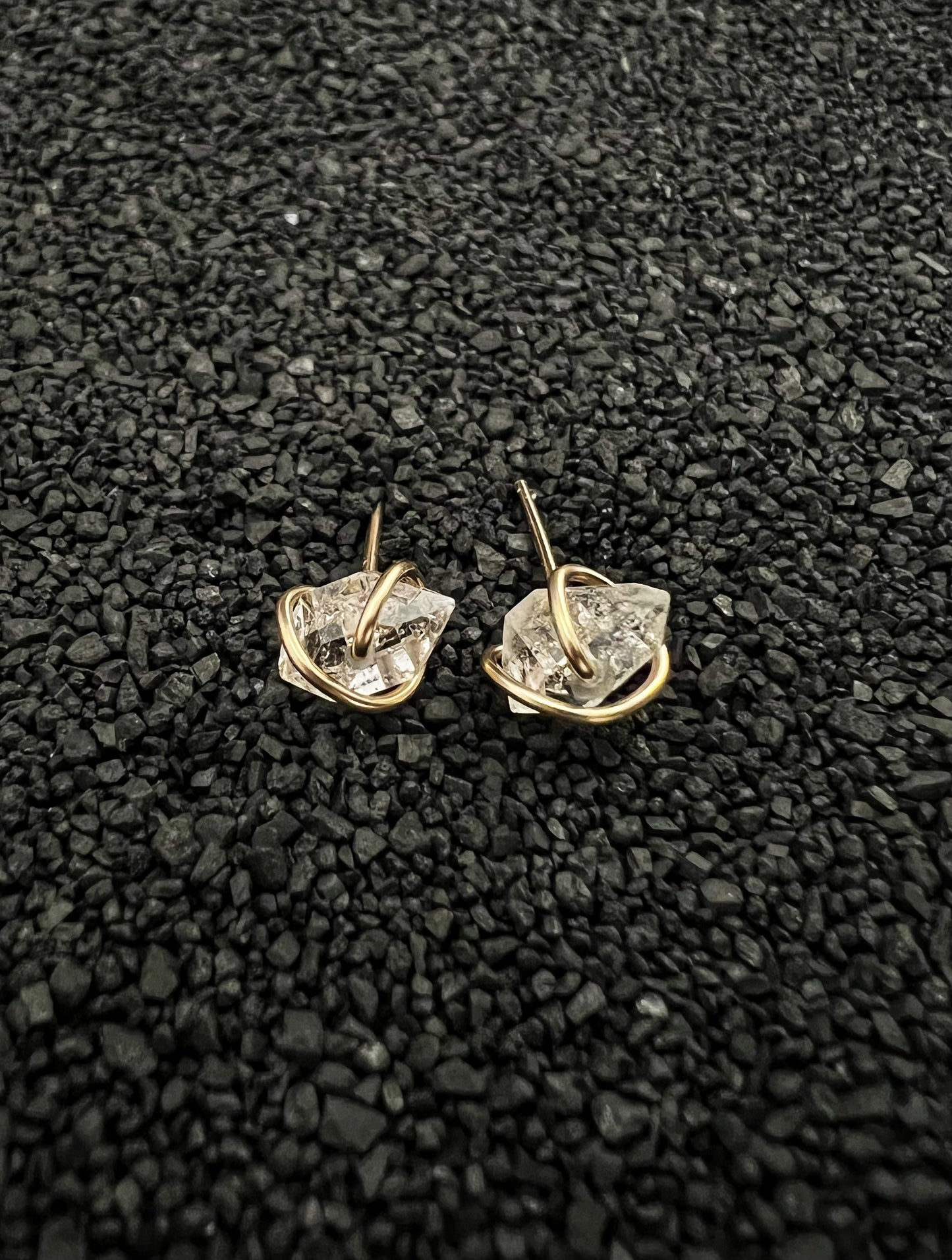 Gold-fill wrapped Herkimer Diamond studs
