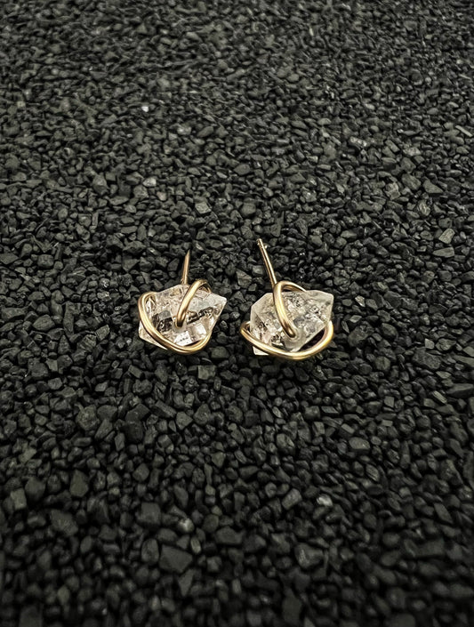 Gold-fill wrapped Herkimer Diamond studs