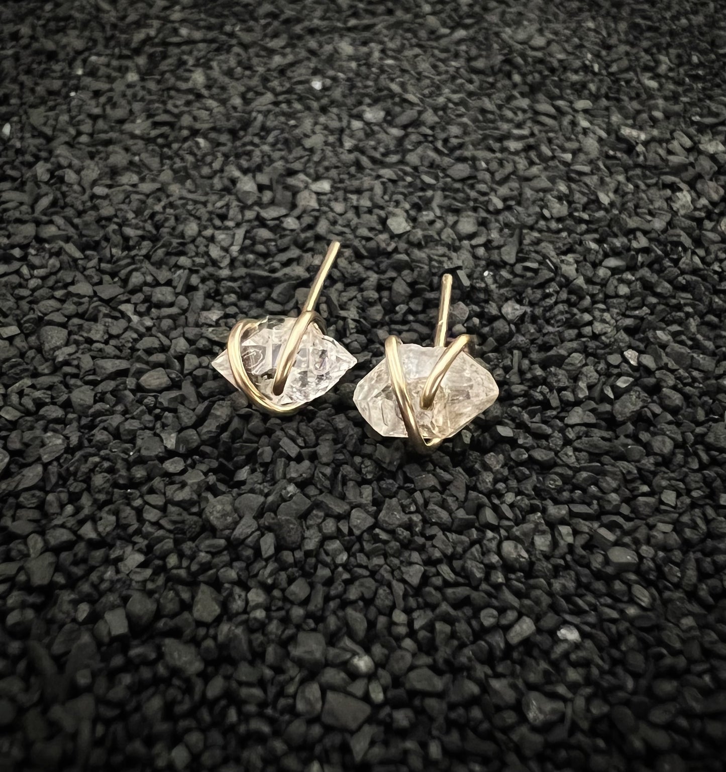 Gold-fill wrapped Herkimer Diamond studs