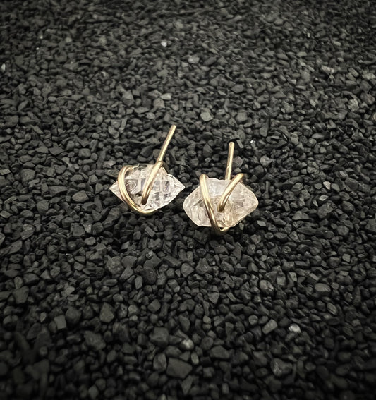 Gold-fill wrapped Herkimer Diamond studs