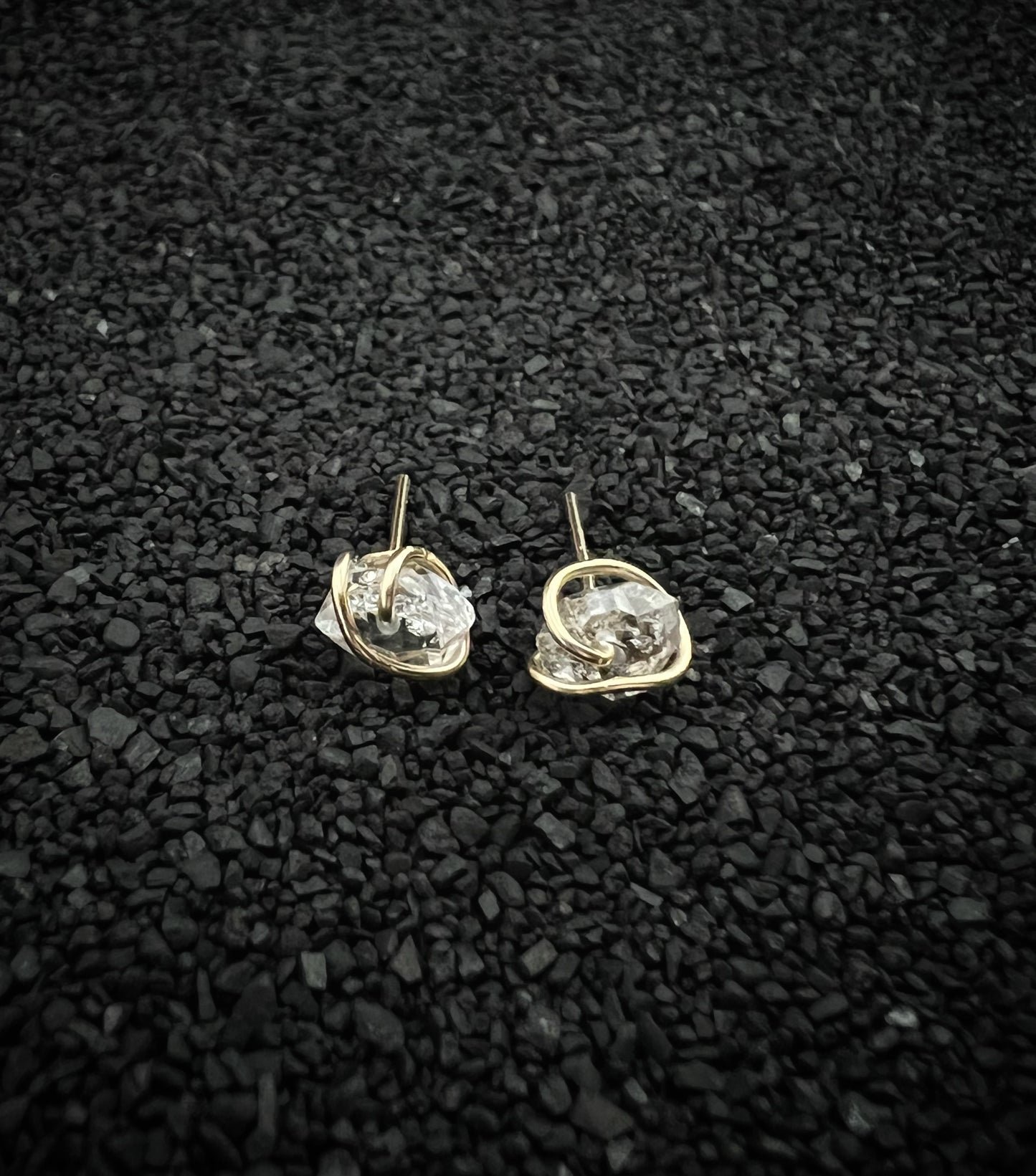 Gold-fill wrapped Herkimer Diamond studs