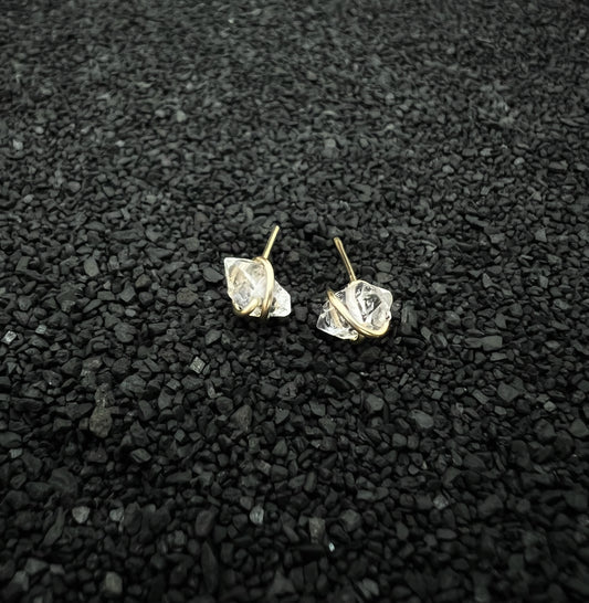Gold-fill wrapped Herkimer Diamond studs