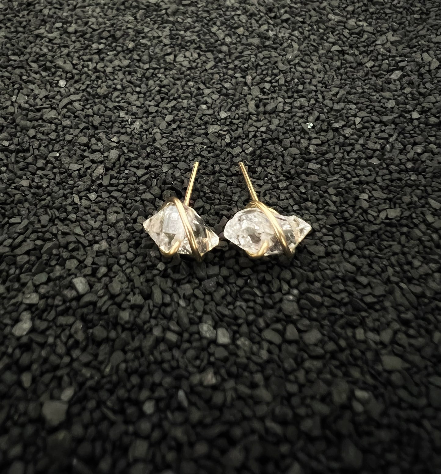 Gold-fill wrapped Herkimer Diamond studs