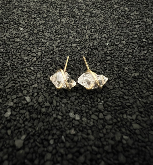Gold-fill wrapped Herkimer Diamond studs