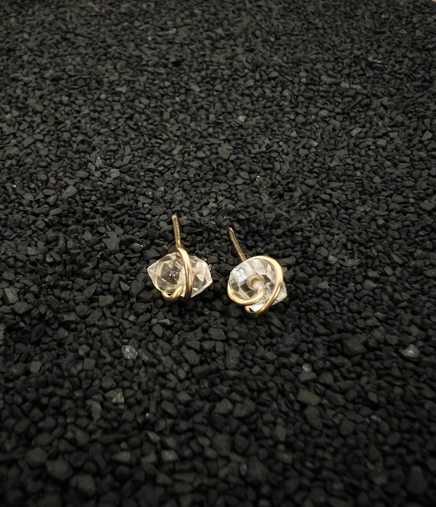 Gold-fill wrapped Herkimer Diamond studs