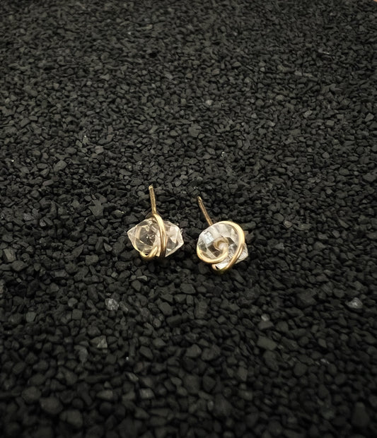 Gold-fill wrapped Herkimer Diamond studs
