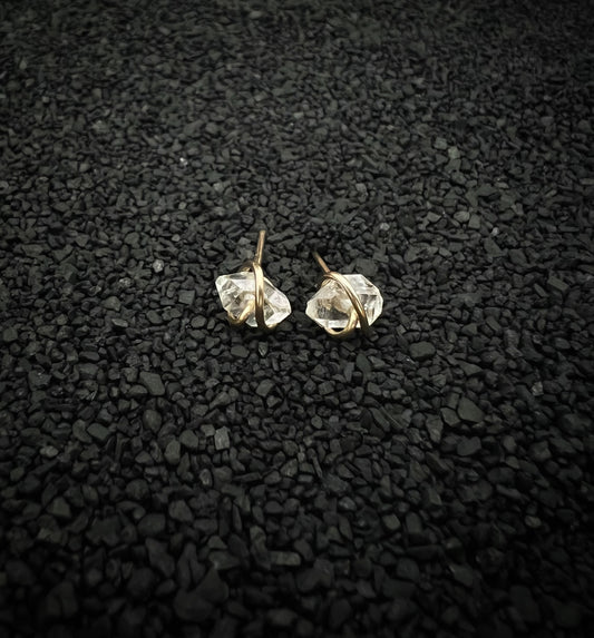 Gold-fill wrapped Herkimer Diamond studs