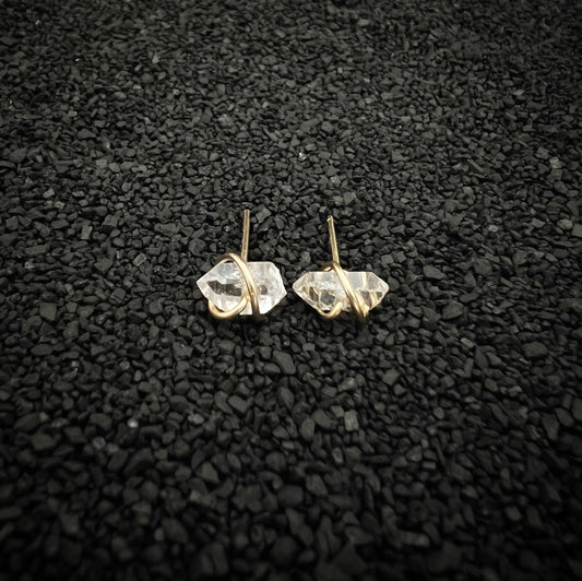 Gold-fill wrapped Herkimer Diamond studs