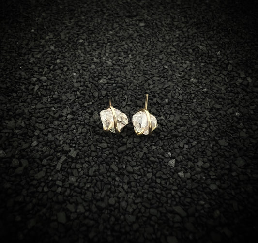 Gold-fill wrapped Herkimer Diamond studs