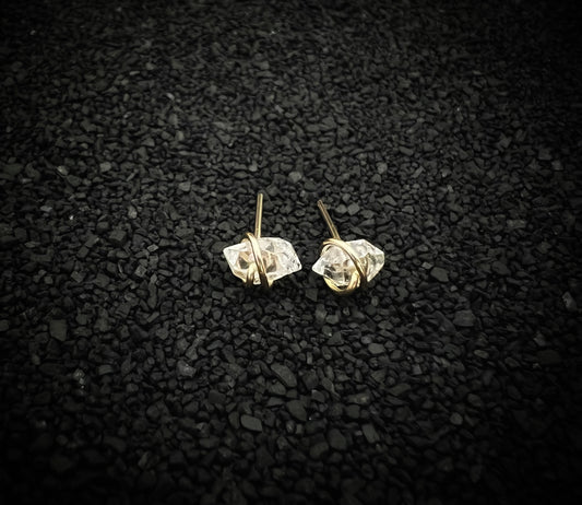Gold-fill wrapped Herkimer Diamond studs